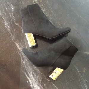 Black booties with Gold Block heel